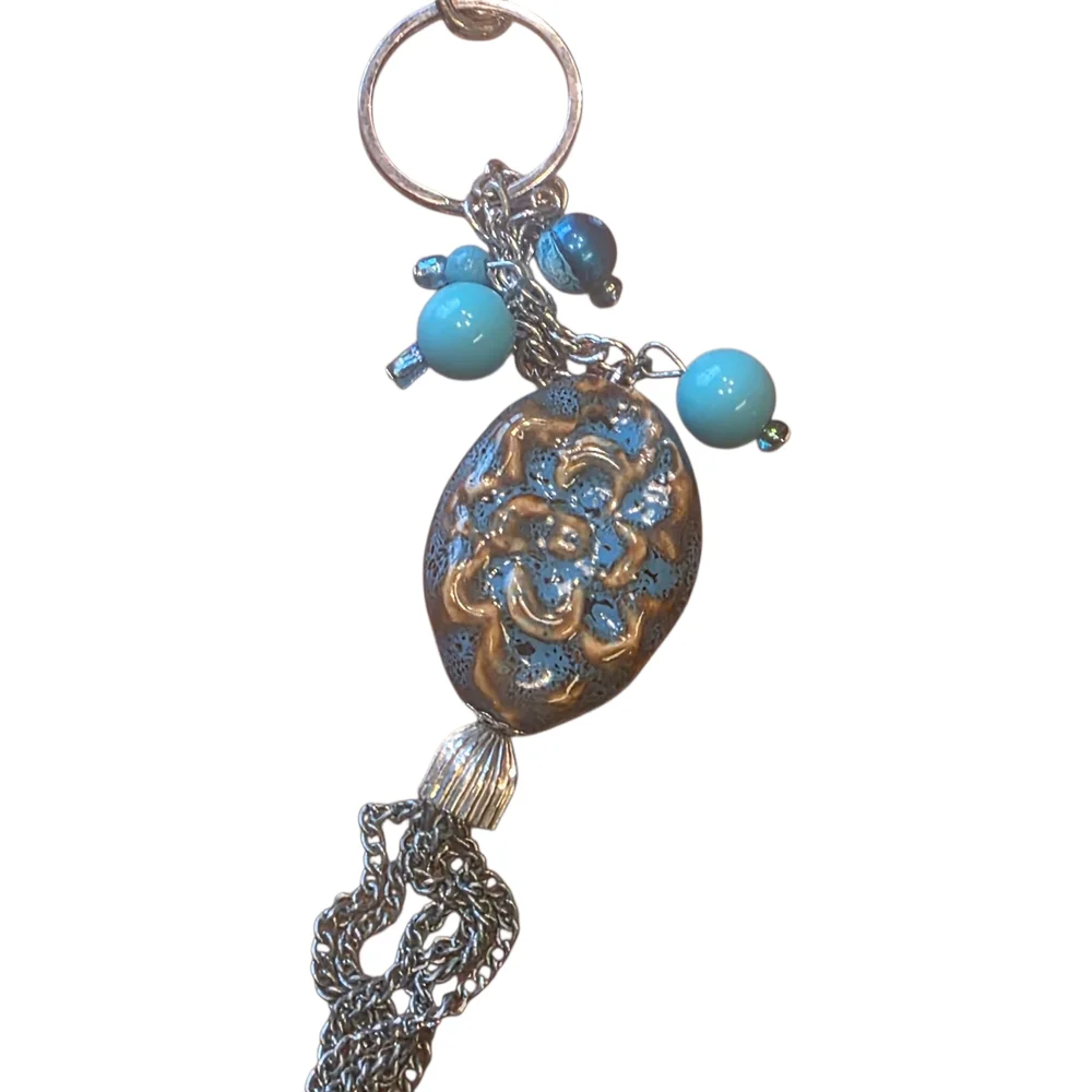 Blue Beaded Keychain with Tassel